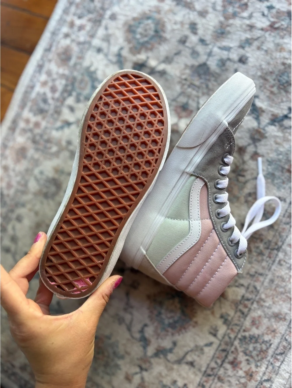 Women’s 5 Or 3Y High-top Pink and Gray Lace Up Vans 2.5 UK